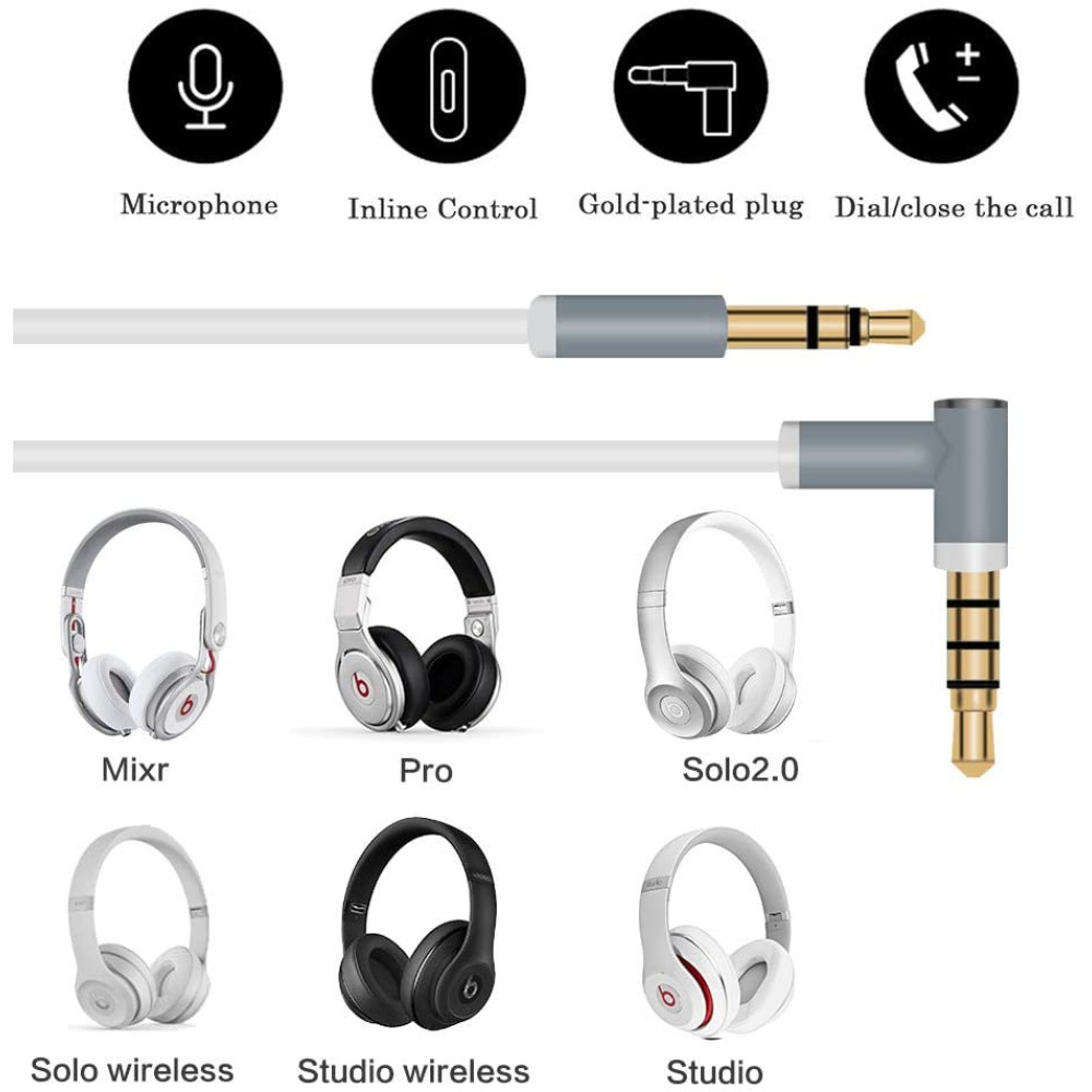 Кабель для навушників Beats by Dr Dre Studio Solo 2.0 3.0 Wireless (Білий)