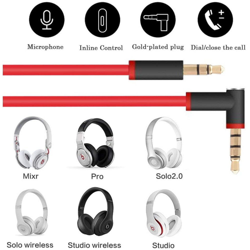 Кабель для навушників Beats by Dr Dre Studio Solo 2.0 3.0 Wireless (червоний)