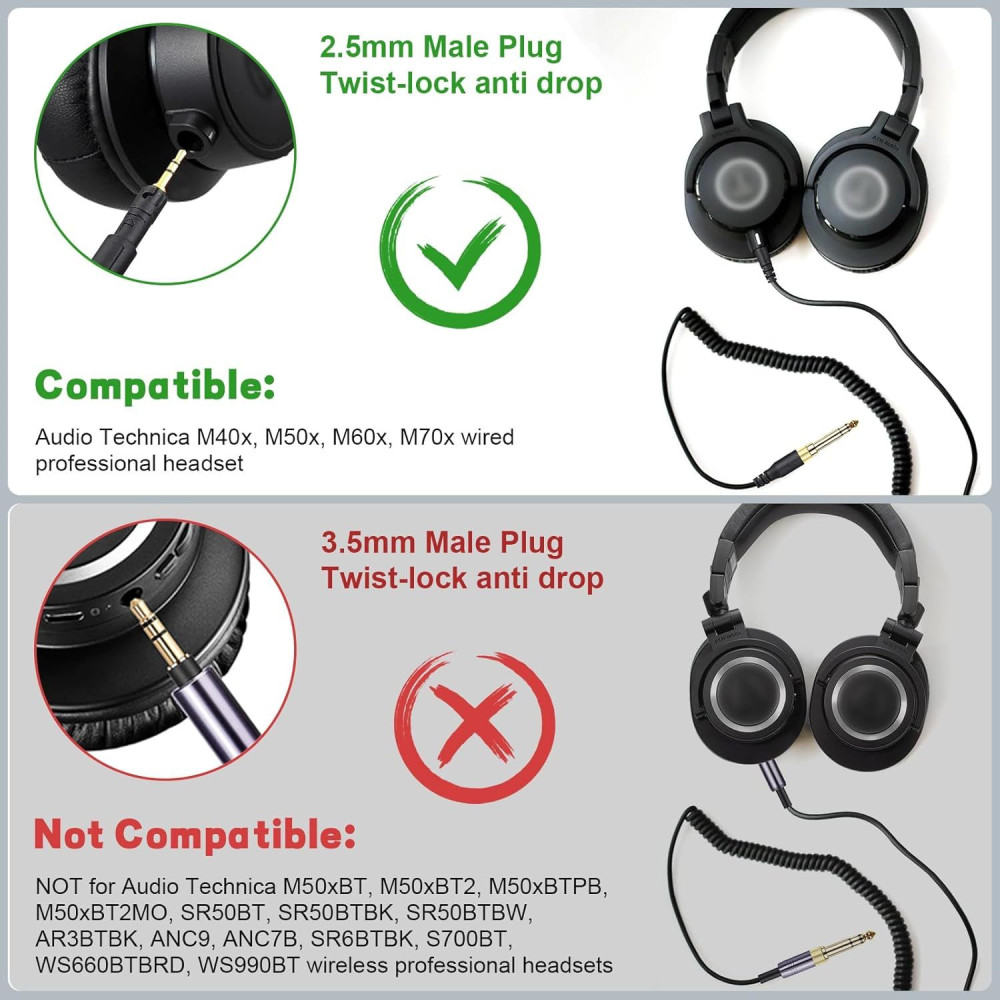 Кабель для навушників Audio Technica ATH-M50x / ATH-M40x / ATH-M60x / ATH-M70x SOUNDLINE